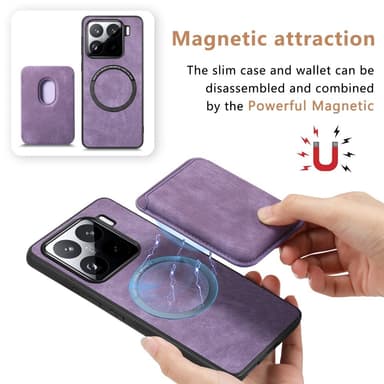 SKALO Xiaomi 15 PU-Läder Magnetisk Korthållare Skal - Svart