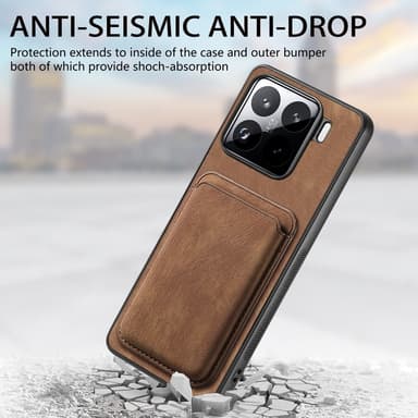 SKALO Xiaomi 15 PU-Läder Magnetisk Korthållare Skal - Svart