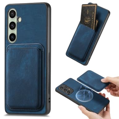 SKALO Samsung A26 5G PU-Läder Magnetisk Korthållare Skal - Blå