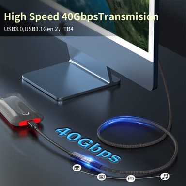 NÖRDIC 1m Thunderbolt 4 förlängningskabel, USB-C hane till hona, 240W snabbladdning, 40Gbps, 8K 60Hz