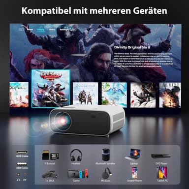 Projector with WiFi and Bluetooth, 20000 Lumens 4K Support, Full HD 1080P Resolution Supports Switch and PS5