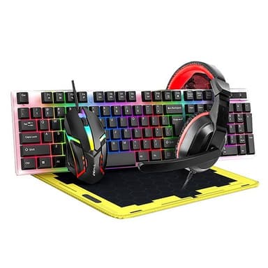 Gamingkit med LED-tangentbord, headset, mus och musmatta
