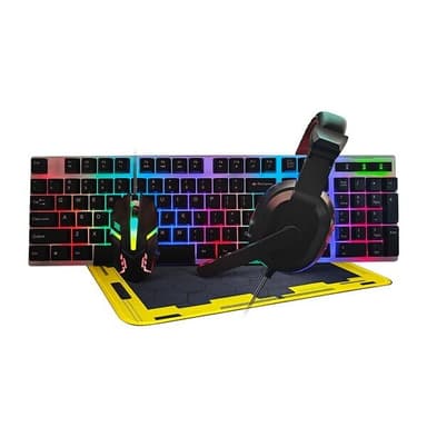 Gamingkit med LED-tangentbord, headset, mus och musmatta