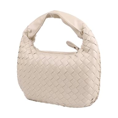 Flätad axelväska i hållbart PU-material med rymlig interiör - Beige
