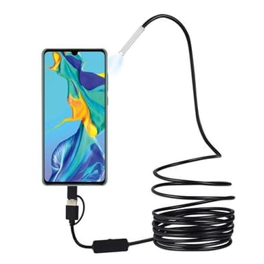 Vattentät inspektionskamera – 5 meter flexibel kabel, HD-upplösning och LED-belysning
