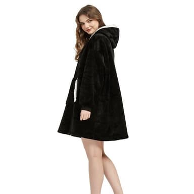 Medellång oversized hoodie till vuxna med känguruficka och luva - Svart