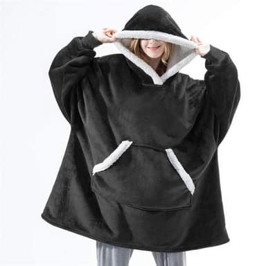 Medellång oversized hoodie till vuxna med känguruficka och luva - Svart