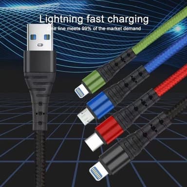 4i1 USB Laddkabel med  Micro-USB,  USB-C & Lightning x2