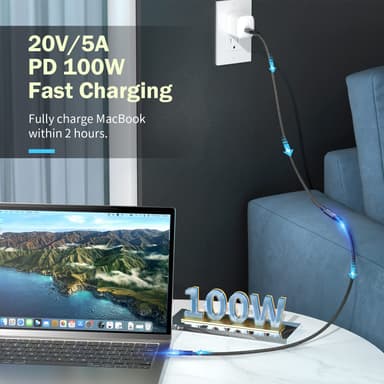 NÖRDIC 2m Thunderbolt 4 förlängningskabel, USB-C hane till hona, 100W snabbladdning, 40Gbps, 8K 60Hz