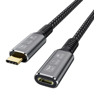 NÖRDIC 2m Thunderbolt 4 förlängningskabel, USB-C hane till hona, 100W snabbladdning, 40Gbps, 8K 60Hz