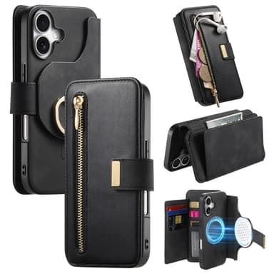 Plånboksfodral för iPhone 15 med ring och stativ