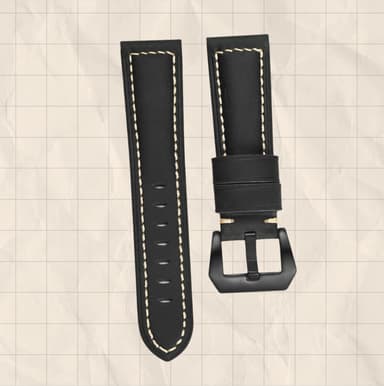 Klockarmband i äkta läder Svart 22 mm