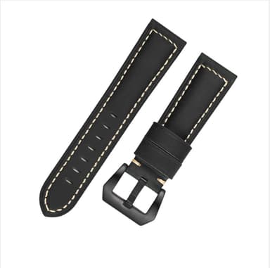 Klockarmband i äkta läder Svart 22 mm