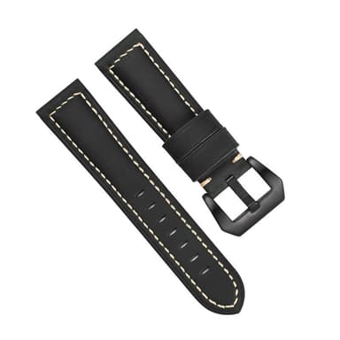 Klockarmband i äkta läder Svart 22 mm