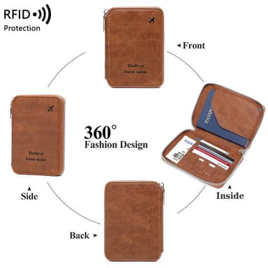 RFID-Passfodral - Säker Reseplånbok & Dokumentarrangör Brun