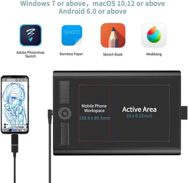 GAOMON M10K Version Pen Tablet - 25,4 x 16,9 cm grafisk tablett med 8192 tryckkänslighetsnivåer