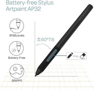Professionell grafisk ritplatta med 12+16 programmeringsknappar. Kompatibel med Windows Mac Android och den är batterifri