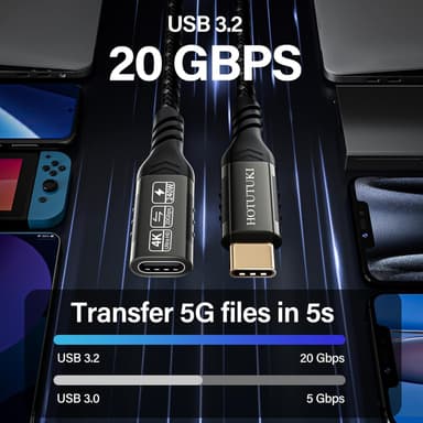 NÖRDIC 25cm USB3.2 Gen2 20Gbps USB-C till C nylonflätad förlängningskabel med Power Delivery 240W 4K60Hz