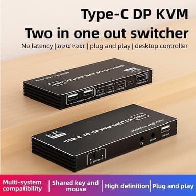NÖRDIC USB-C KVM Switch 2 to 1 DP 8K60Hz 4K144Hz 3xUSB 1xAudio