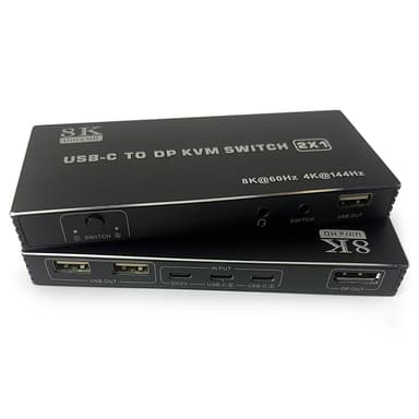 NÖRDIC USB-C KVM Switch 2 to 1 DP 8K60Hz 4K144Hz 3xUSB 1xAudio