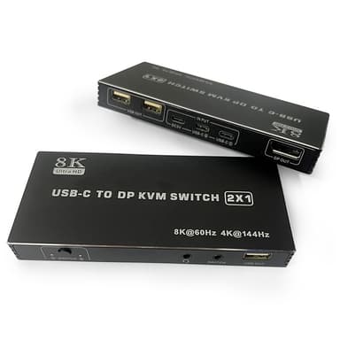 NÖRDIC USB-C KVM Switch 2 to 1 DP 8K60Hz 4K144Hz 3xUSB 1xAudio