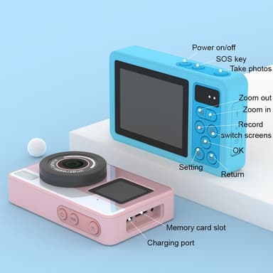 Digitalkamera Dubbla skärmar Vattentät Kamera + 32 GB kort + kortläsare - Rosa