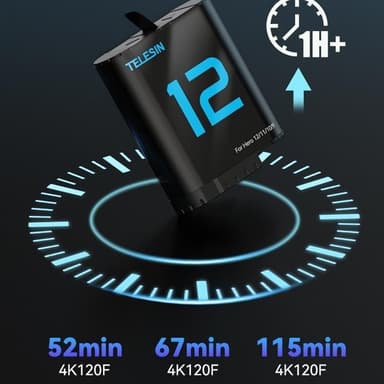 TELESIN S0-ECB-02-TGP Batteri för GoPro Hero 12 11 10 9 1720mAh Ersättning