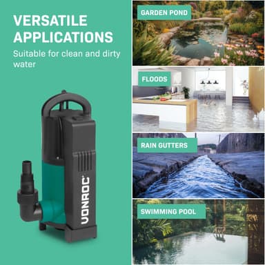 VONROC Dränkbar Pump för Smutsigt Vatten | 14,000 L/h | Flottörbrytare | För Dammar, Källare, Simbassänger, Max 7m Djup