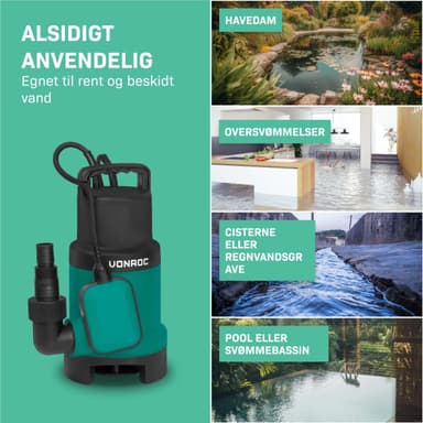 VONROC Dränkbar Pump för Smutsigt och Rent Vatten – 16 000 L/h, 900W, Max 8,5m Utloppshöjd