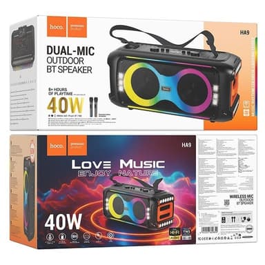 Hoco Trådlös Högtalare Med 2xTrådlösa Mikrofoner LED 60W (Karaoke Set) HA9