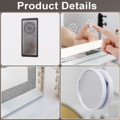 VANITII Hollywood-sminkspegel med belysning Bluetooth Bordsplatta Väggmontering Metall Vit 80x58 cm