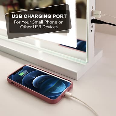 VANITII Hollywood-sminkspegel med belysning Bluetooth Bordsplatta Väggmontering Metall Vit 80x58 cm