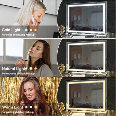 VANITII Hollywood-sminkspegel med belysning Bluetooth Bordsplatta Väggmontering Metall Vit 80x58 cm