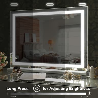 VANITII Hollywood-sminkspegel med belysning Bluetooth Bordsplatta Väggmontering Metall Vit 80x58 cm