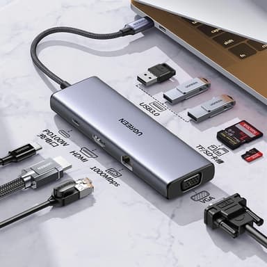 Ugreen HUB Adapter VGA, HDMI, RJ45, USB-C, SD/TF Kortläsare, USB-A