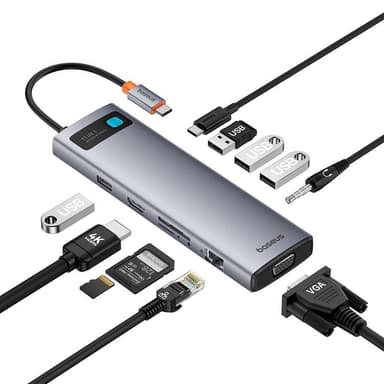 Baseus 11in1 HUB USB-C Till USB-C / 3x USB-A 3.0 - Grå