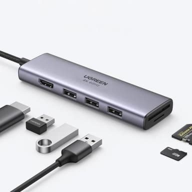 Ugreen 6in1 Multifunktionell USB-C HUB Till HDMI - Grå