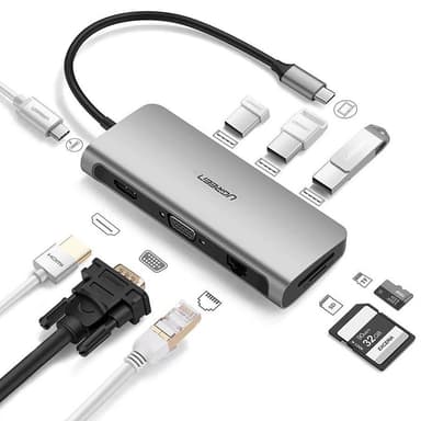 Ugreen 9in1 HUB USB-C Till USB-C, HDMI, VGA, RJ45, SD/TF Kortläsare, 3xUSB-A 3.0