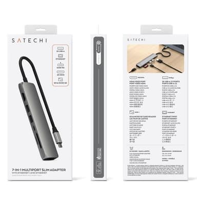 Satechi 7-i-1 HUBB USB-C Slim Multiport Adapter med Ethernet - Rymdgrå