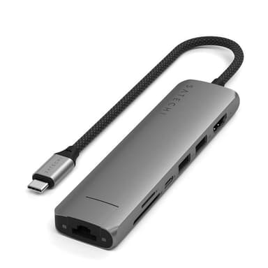 Satechi 7-i-1 HUBB USB-C Slim Multiport Adapter med Ethernet - Rymdgrå