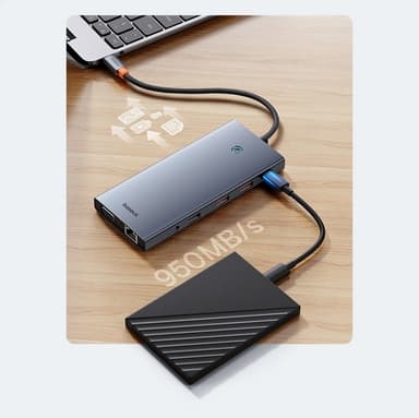 Baseus 13in1 HUB USB-C Till VGA, HDMI, RJ45, SD,TF, Aux, USB-C, USB-A