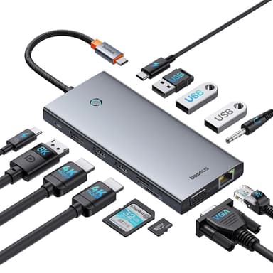 Baseus 13in1 HUB USB-C Till VGA, HDMI, RJ45, SD,TF, Aux, USB-C, USB-A