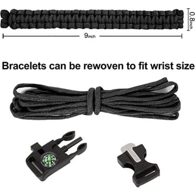 Överlevnadsarmband Paracord l Kompass , Visselpipa , Flintbrandstartare - Svart