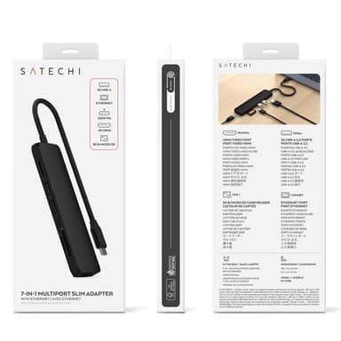 Satechi 7-i-1 HUBB USB-C Slim Multiport Adapter med Ethernet - Svart