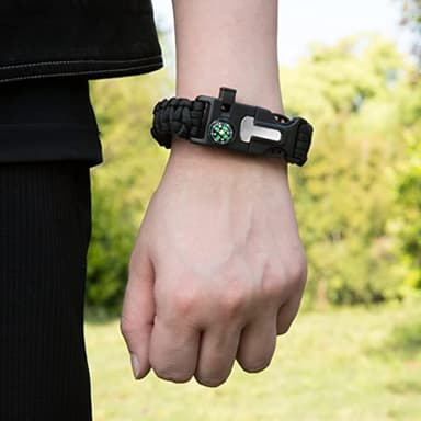 Överlevnadsarmband Paracord l Kompass , Visselpipa , Flintbrandstartare - Svart