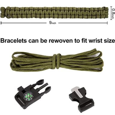 Överlevnadsarmband Paracord l Kompass , Visselpipa , Flintbrandstartare - Grön