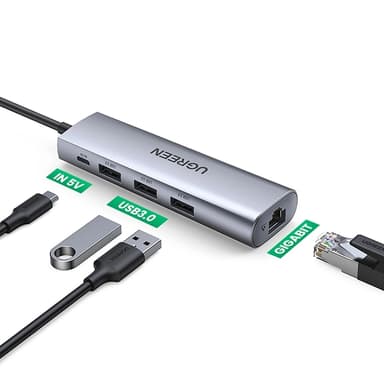 Ugreen 5in1 HUB USB-A Till 1xMicro-USB 1xRJ45 3xUSB-A 3.0 - Grå