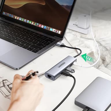Ugreen 5in1 HUB USB-A Till 1xMicro-USB 1xRJ45 3xUSB-A 3.0 - Grå