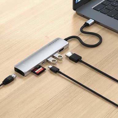 Satechi 7-i-1 HUBB USB-C Slim Multiport Adapter med Ethernet - Silver