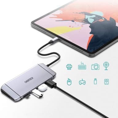 Choetech 9in1 Multifunktionell HUB 3 x USB Till USB-C - Grå